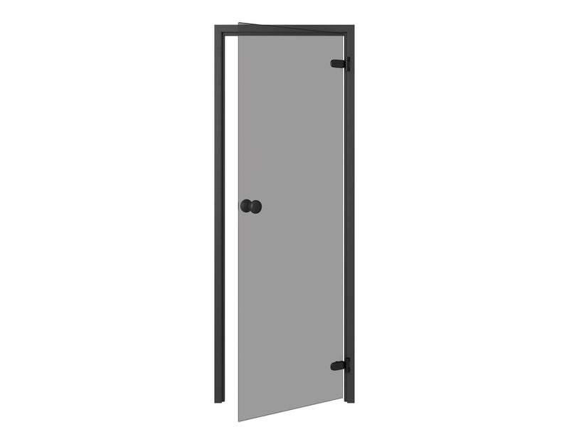Thermory Trendline Saunadør – Sort Ask, Gråt Glas 7x19